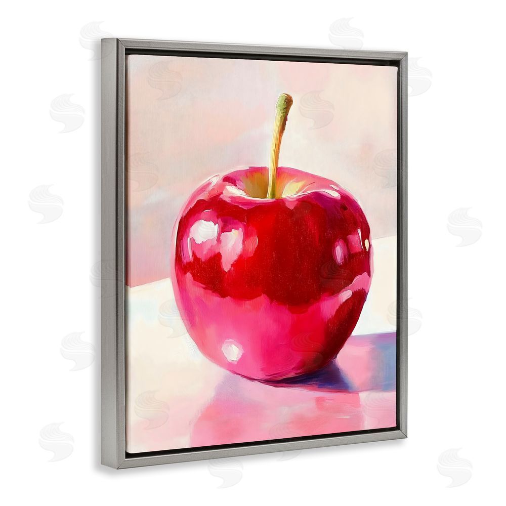 The Prints Vibe Shiny Red Apple Reflection Gray Floating Framed Canvas Wall Art Print