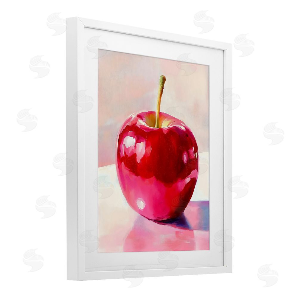 The Prints Vibe Shiny Red Apple Reflection White Framed Print Under Glass with White Mat Wall Art