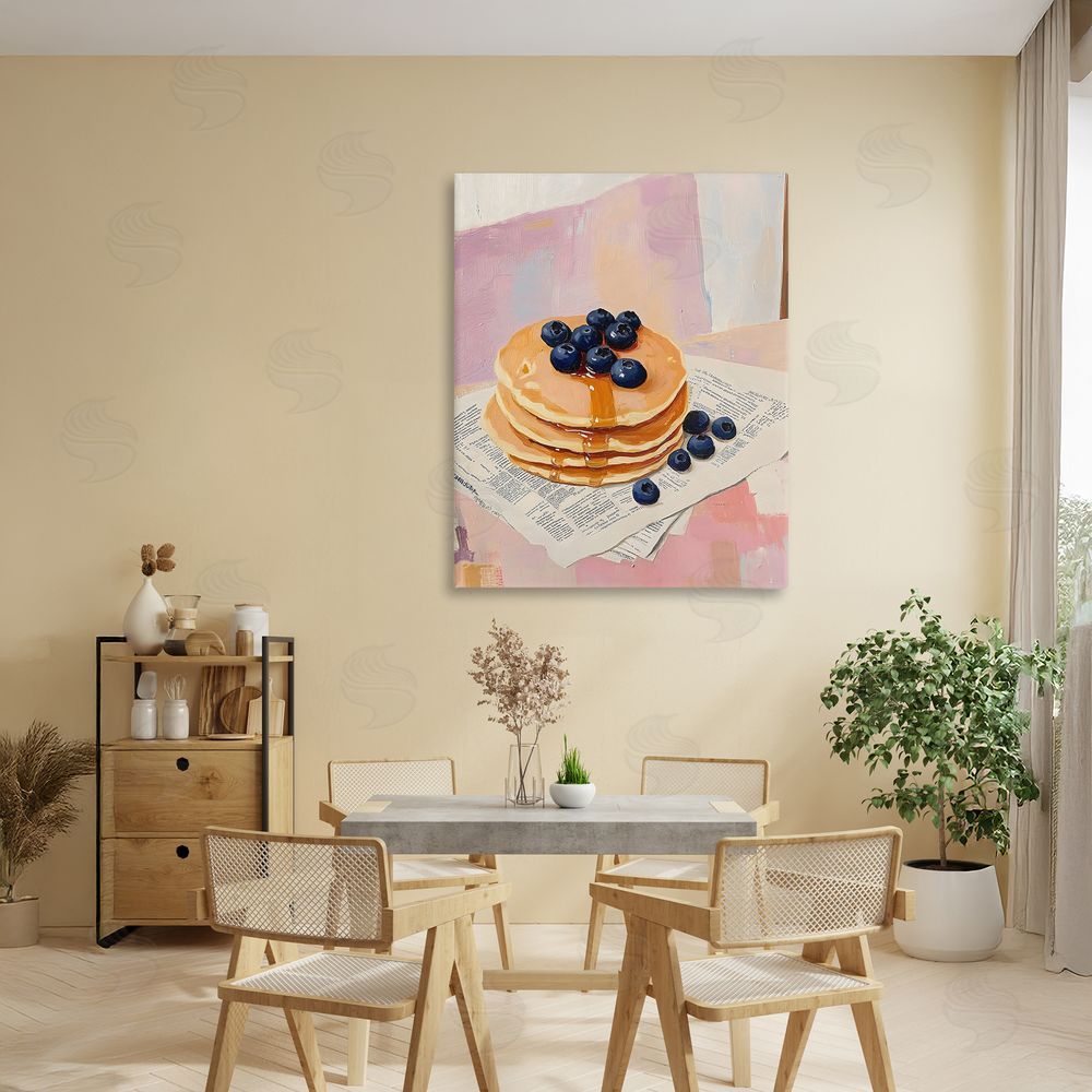 The Prints Vibe Blueberry Pancakes with Syrup Stretched Canvas Wall Art Print in Room