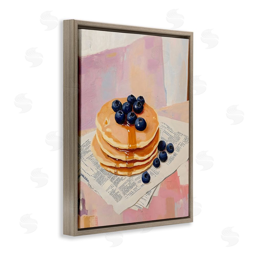 The Prints Vibe Blueberry Pancakes with Syrup Brown Floating Frame Stretched Canvas Wall Art Print