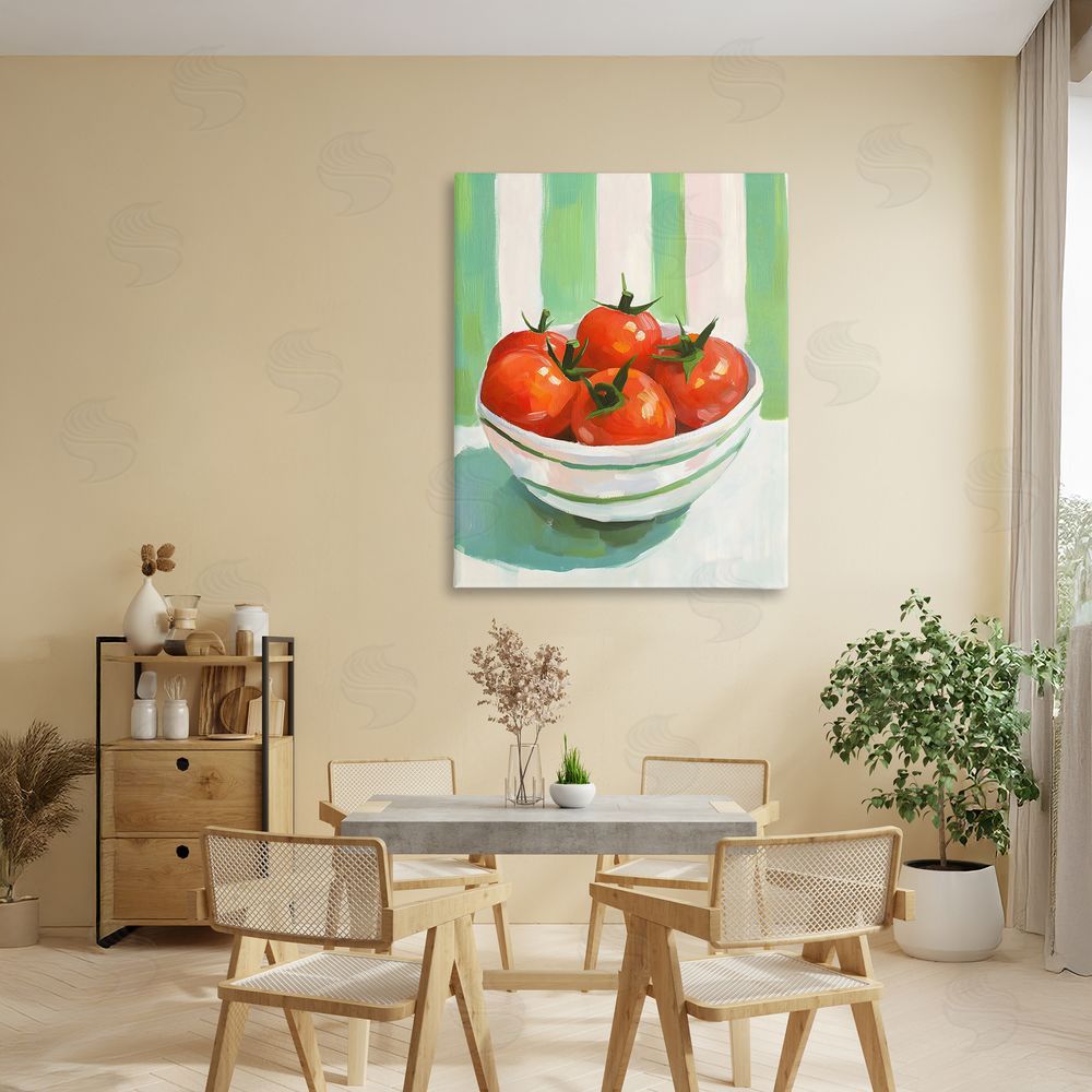 The Prints Vibe Bowl of Fresh Tomatoes Stretched Canvas Wall Art Print in Room