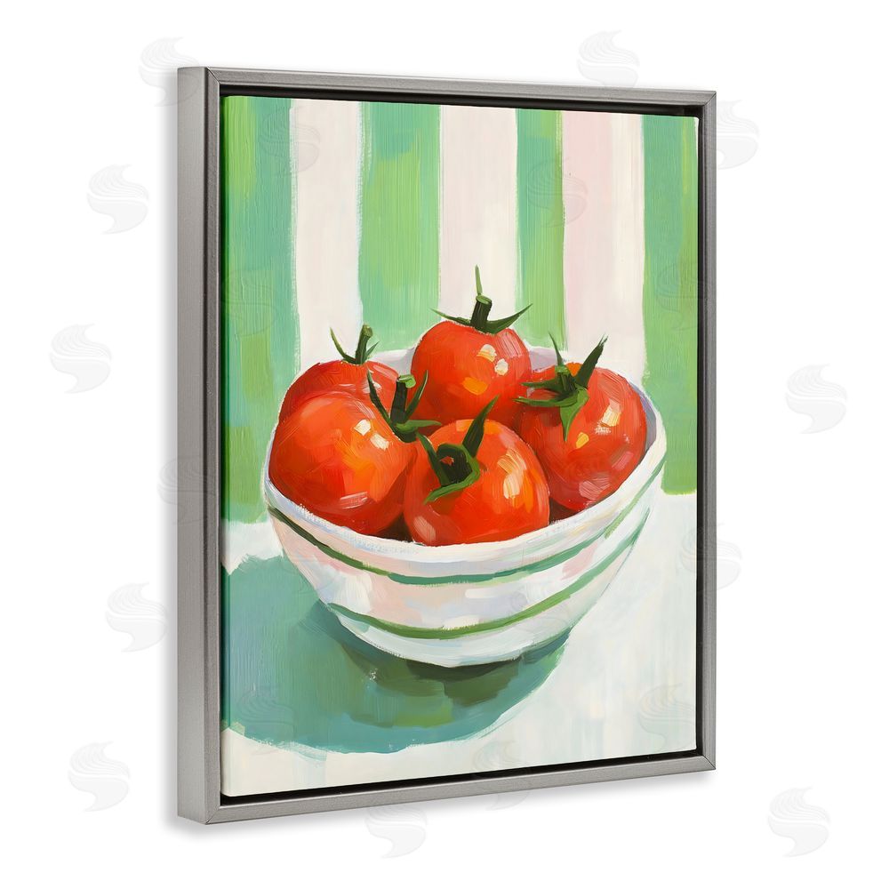 The Prints Vibe Bowl of Fresh Tomatoes Gray Floating Frame Stretched Canvas Wall Art Print