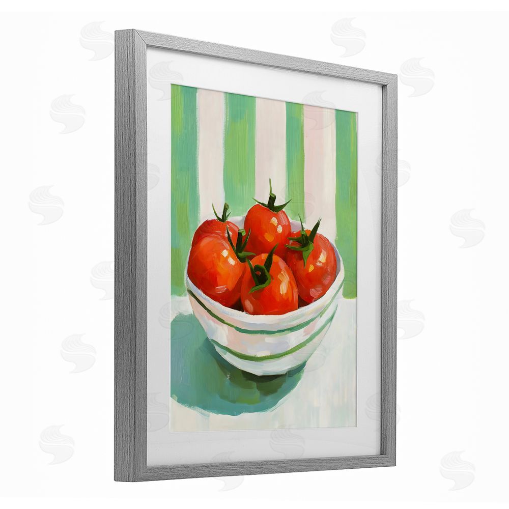 The Prints Vibe Bowl of Fresh Tomatoes Gray Framed Print Under Glass with Matting Wall Art