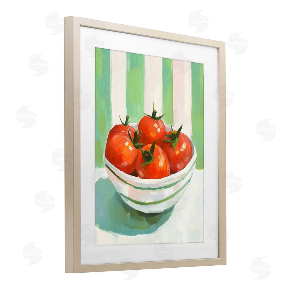 The Prints Vibe Bowl of Fresh Tomatoes Brown Framed Print Under Glass with Matting Wall Art