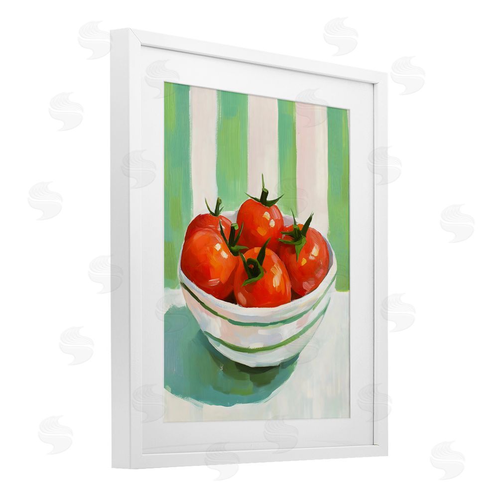 The Prints Vibe Bowl of Fresh Tomatoes White Framed Print Under Glass with Matting Wall Art
