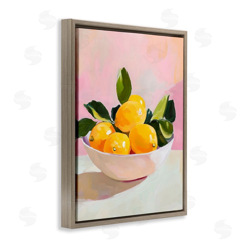 The Prints Vibe Bowl of Lemons in Sunlight Brown Floating Frame Stretched Canvas Wall Art Print
