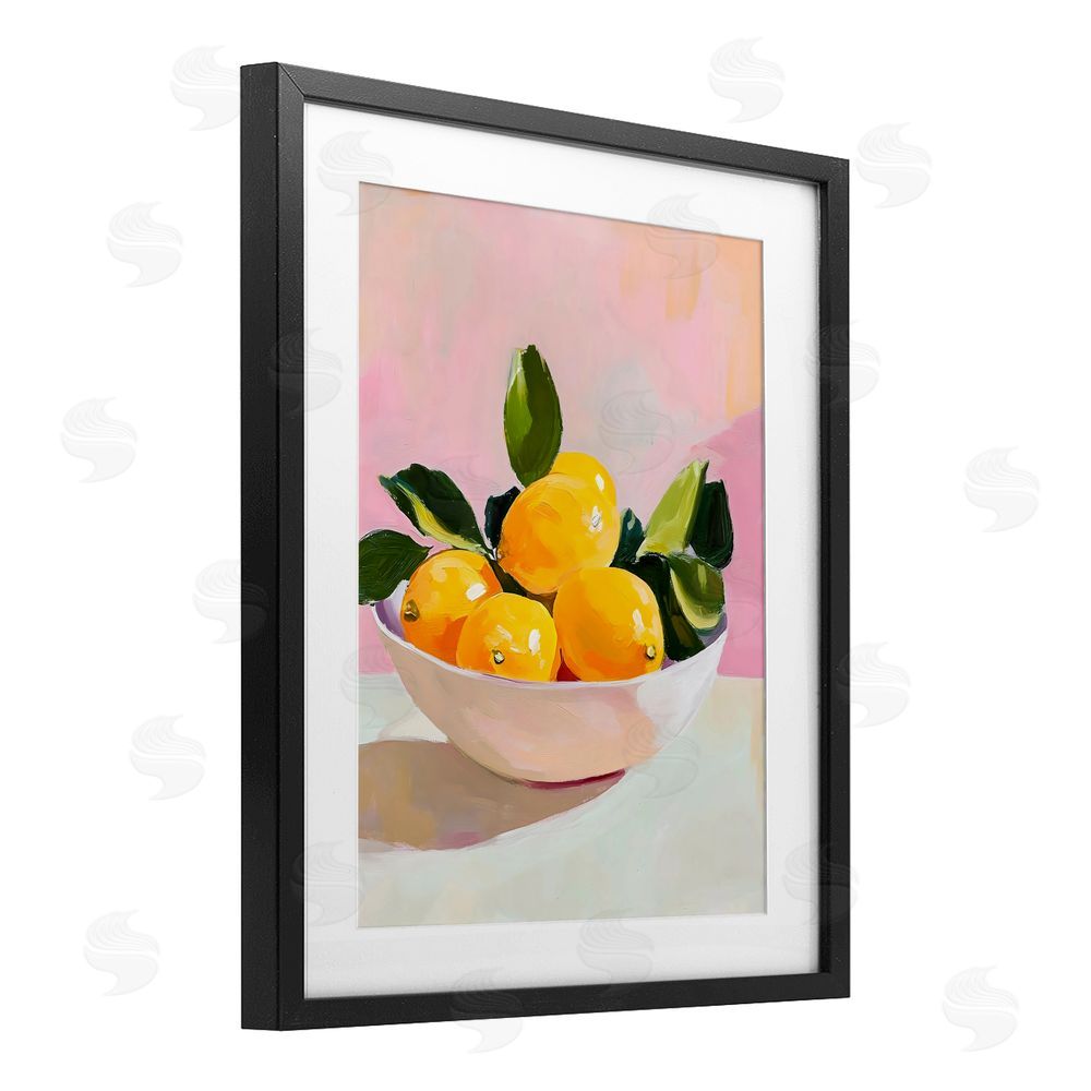 The Prints Vibe Bowl of Lemons in Sunlight Black Framed Print Under Glass with Matting Wall Art