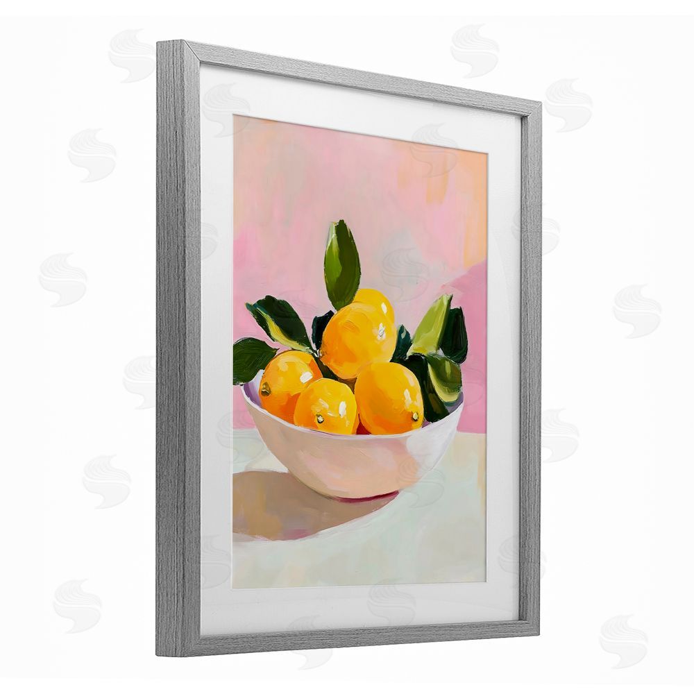 The Prints Vibe Bowl of Lemons in Sunlight Gray Framed Print Under Glass with Matting Wall Art