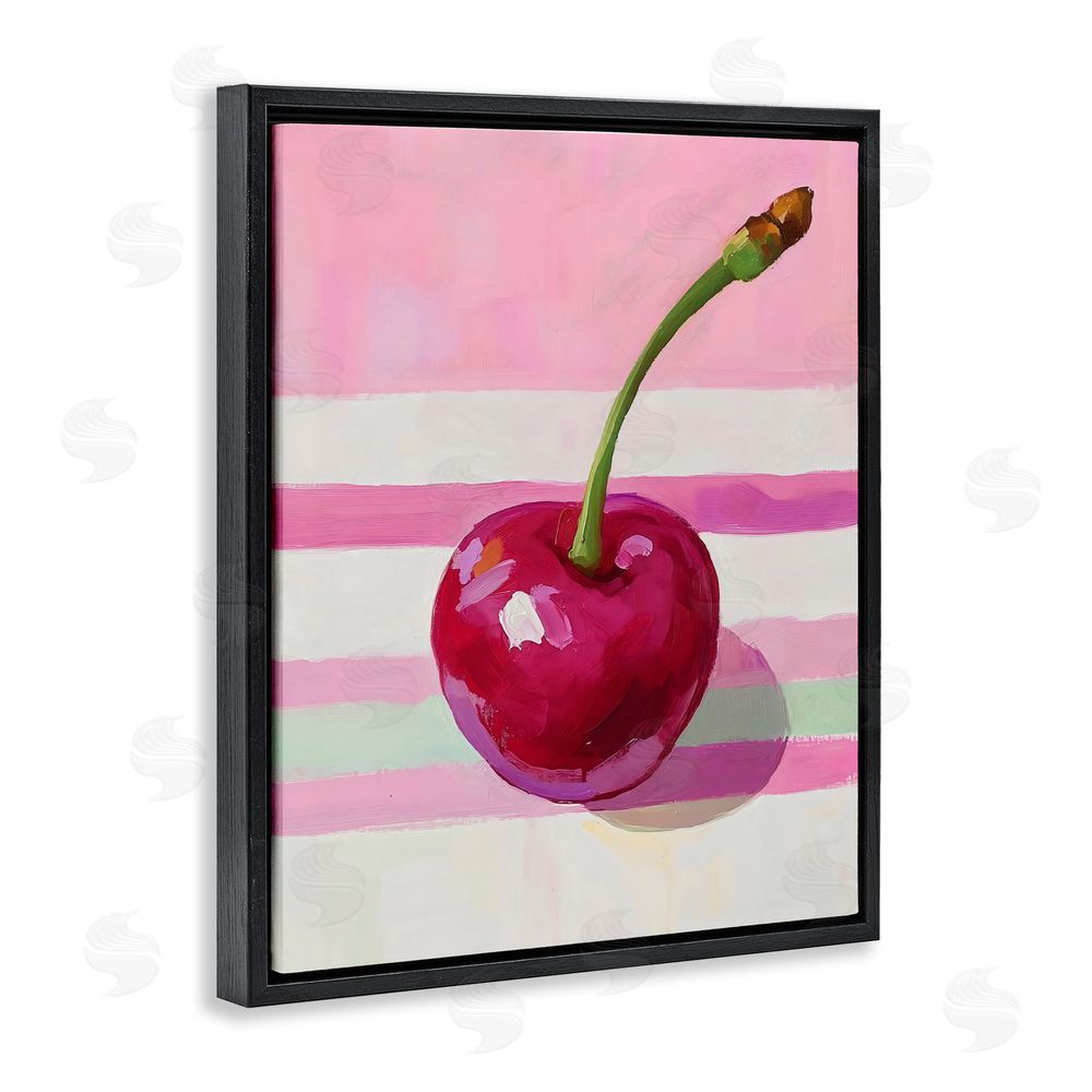 The Prints Vibe Cherry on Pink Stripes Black Floating Frame Canvas Wall Art Print