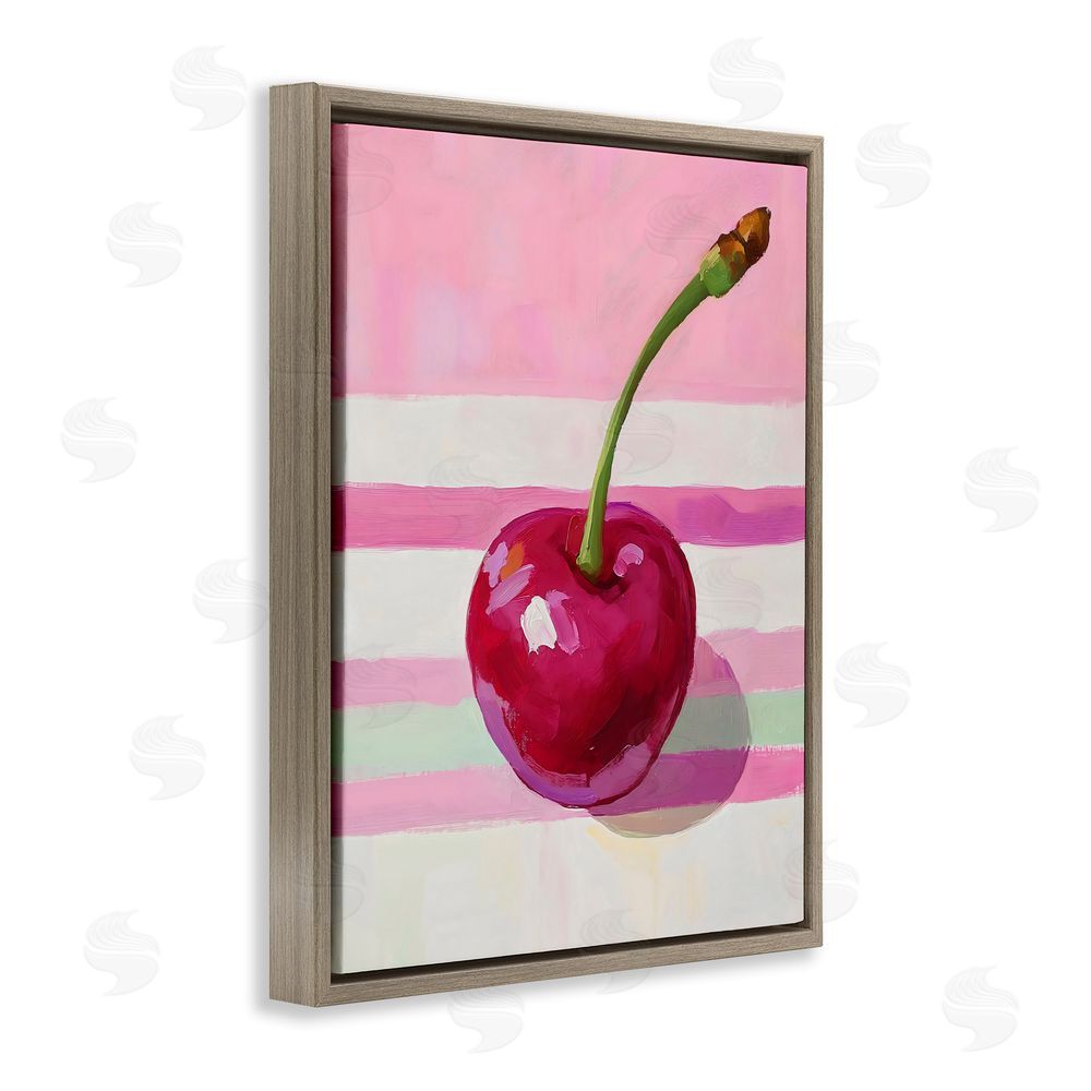 The Prints Vibe Cherry on Pink Stripes Brown Floating Frame Canvas Wall Art Print