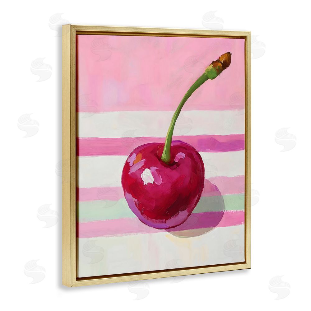 The Prints Vibe Cherry on Pink Stripes Gold Floating Frame Canvas Wall Art Print