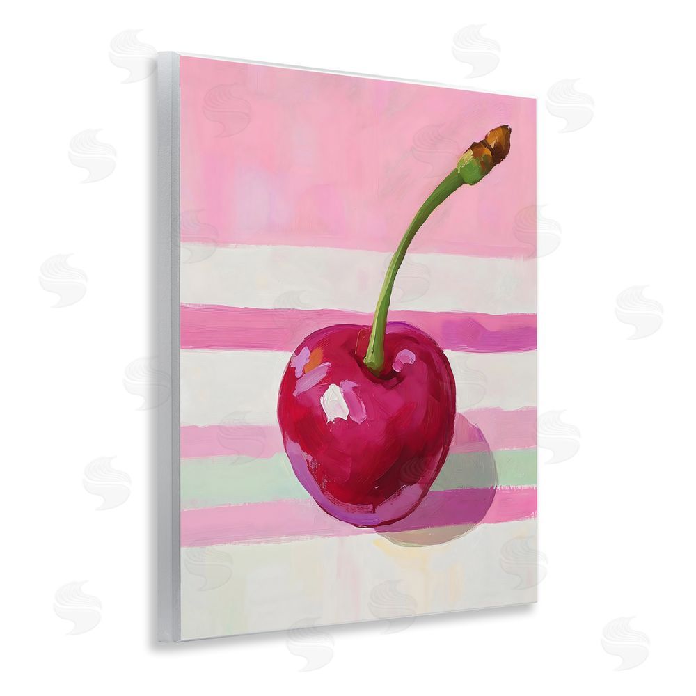 The Prints Vibe Cherry on Pink Stripes Wall Plaque with Fixed Lithograph Print