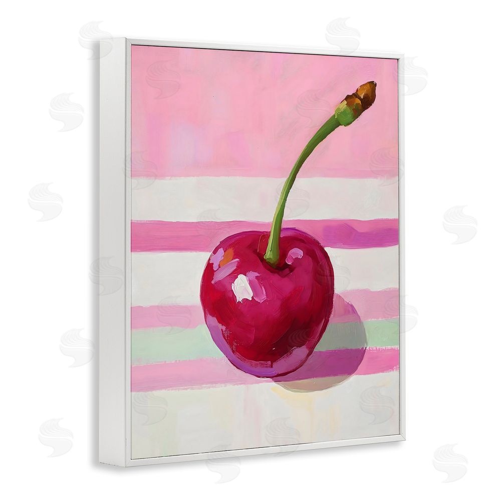 The Prints Vibe Cherry on Pink Stripes White Framed Giclee Wall Art Print