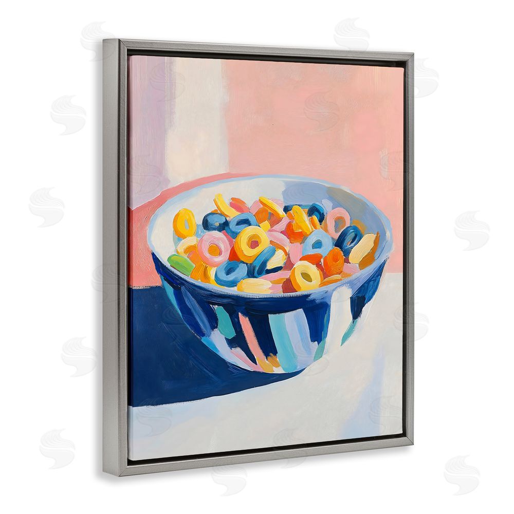 The Prints Vibe Colorful Cereal Bowl Gray Floating Frame Canvas Wall Art Print
