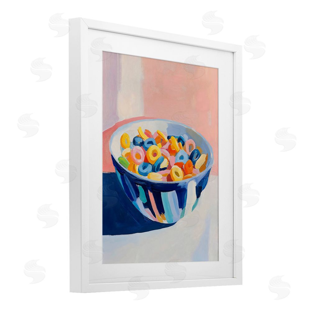 The Prints Vibe Colorful Cereal Bowl White Framed Print Under Glass Wall Art