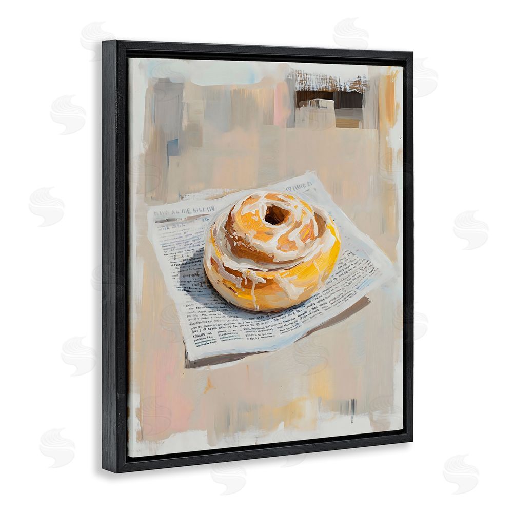 The Prints Vibe Cinnamon Roll & Morning Paper Black Floating Frame Canvas Wall Art Print