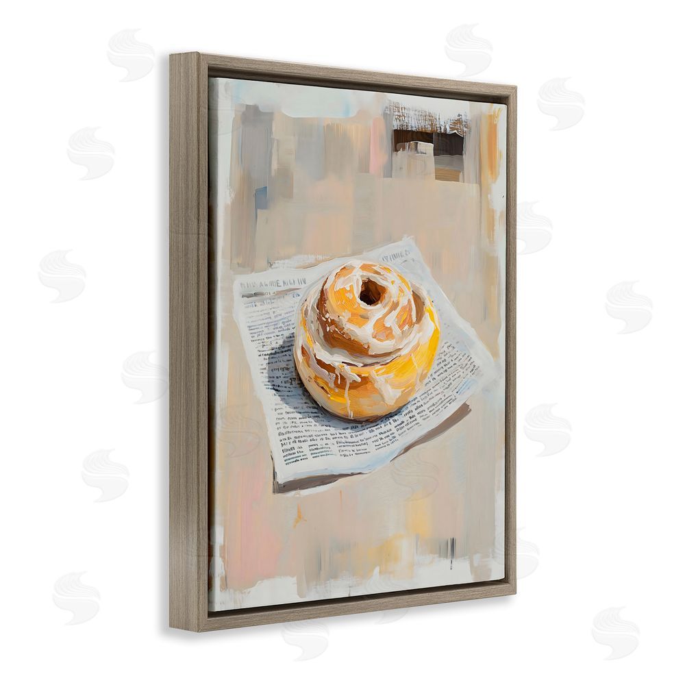 The Prints Vibe Cinnamon Roll & Morning Paper Brown Floating Frame Canvas Wall Art Print