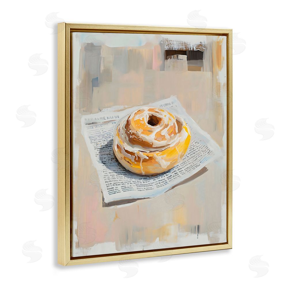 The Prints Vibe Cinnamon Roll & Morning Paper Gold Floating Frame Canvas Wall Art Print