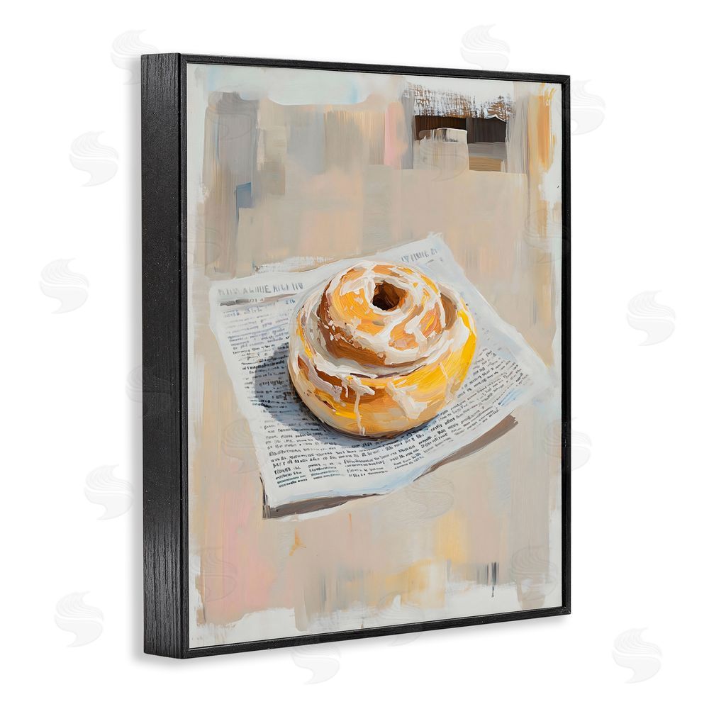 The Prints Vibe Cinnamon Roll & Morning Paper Black Framed Giclee Wall Art Print