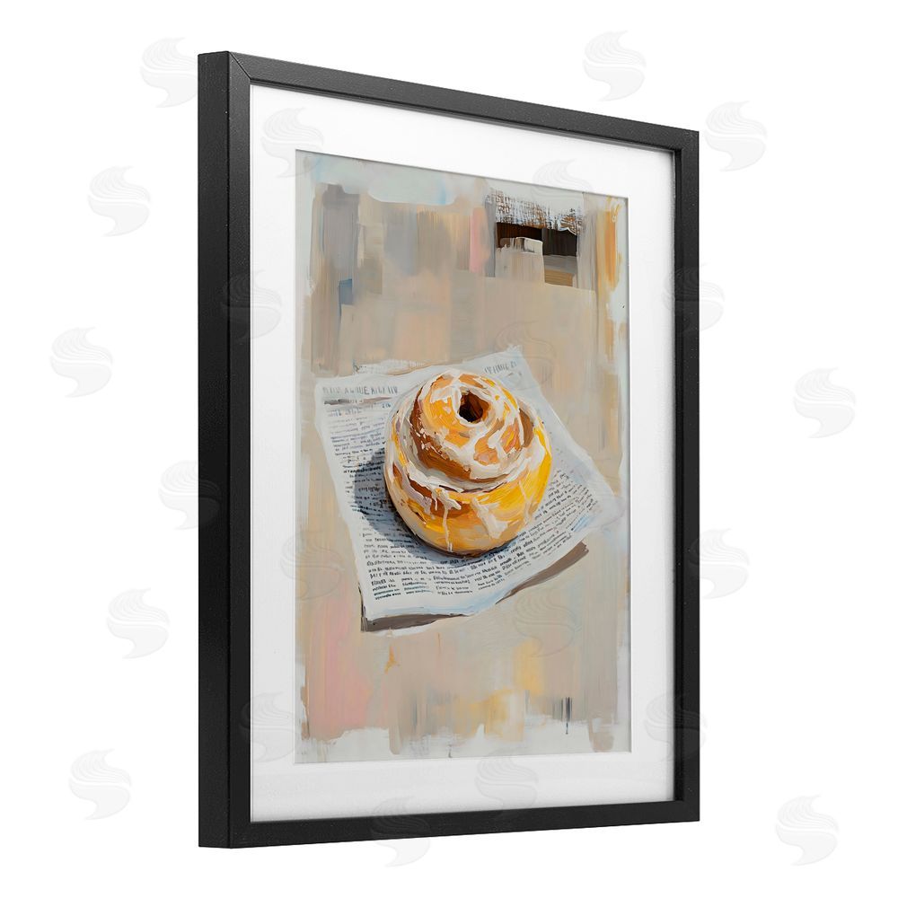 The Prints Vibe Cinnamon Roll & Morning Paper Black Framed Print Under Glass Wall Art