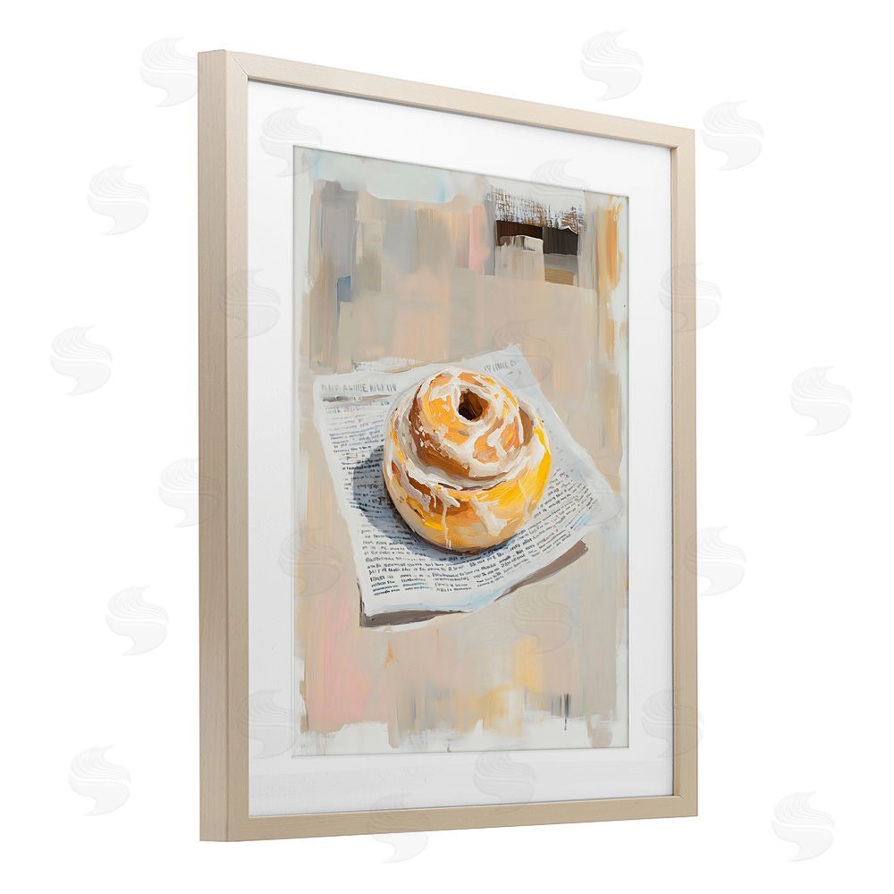 The Prints Vibe Cinnamon Roll & Morning Paper Brown Framed Print Under Glass Wall Art