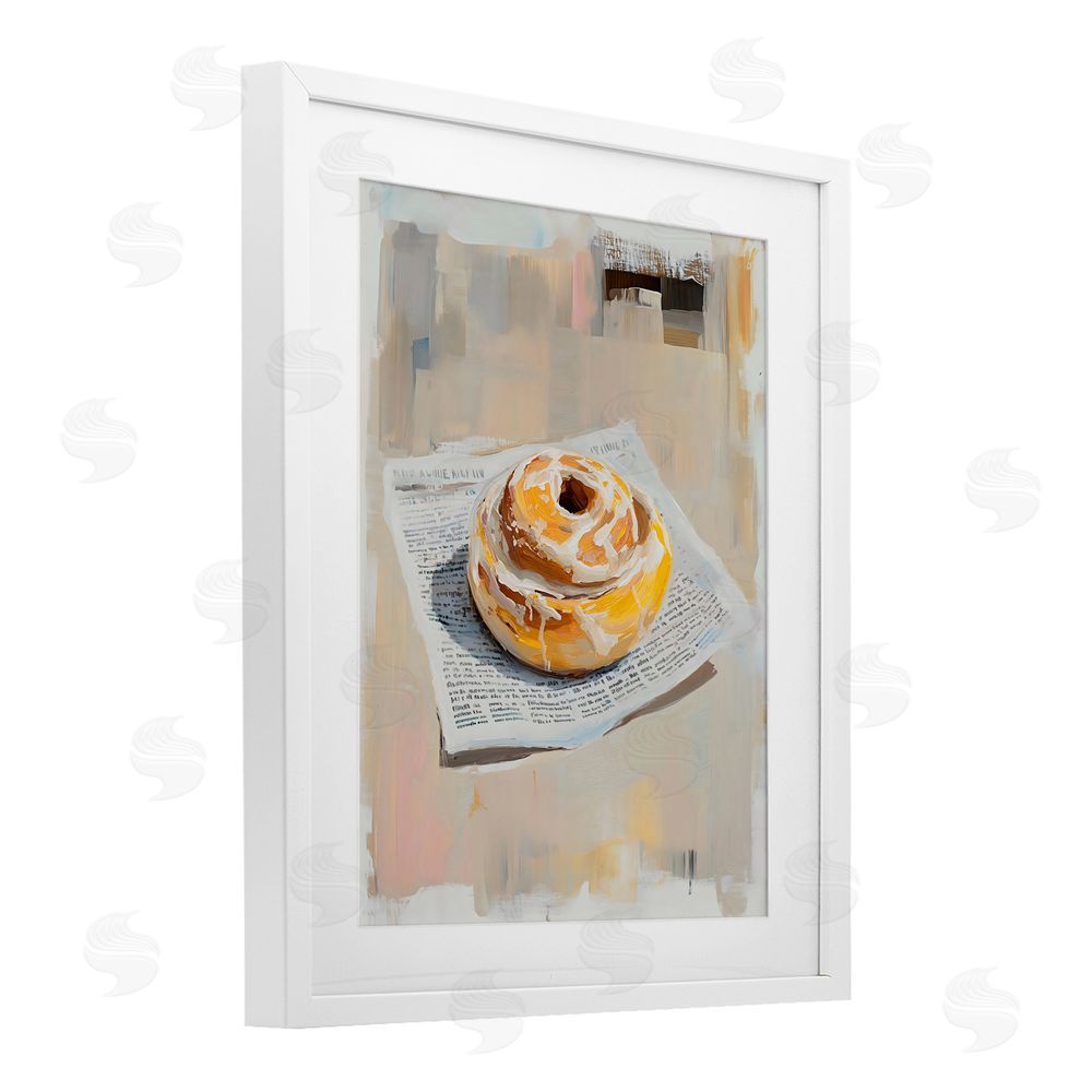 The Prints Vibe Cinnamon Roll & Morning Paper White Framed Print Under Glass Wall Art