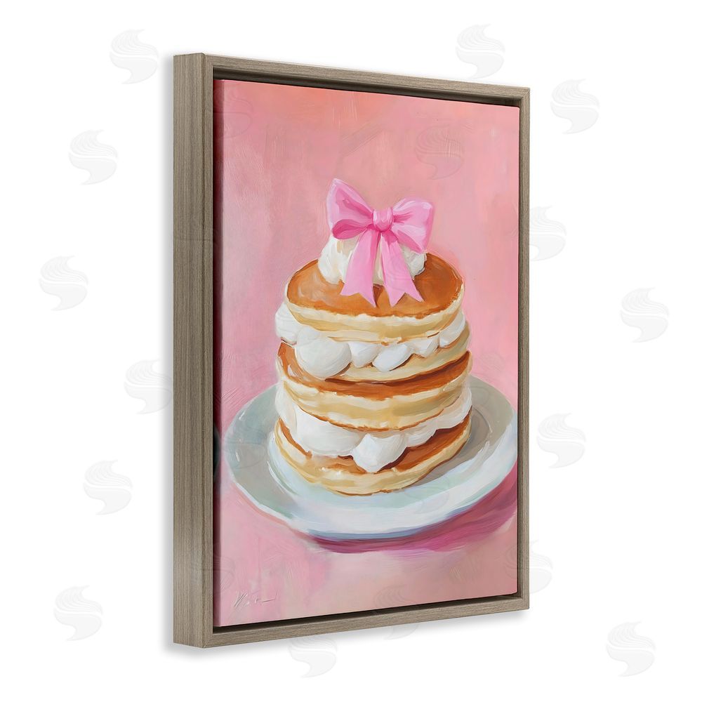 The Prints Vibe Coquette Pancakes with Whipped Cream Brown Floating Frame Canvas Wall Art Print