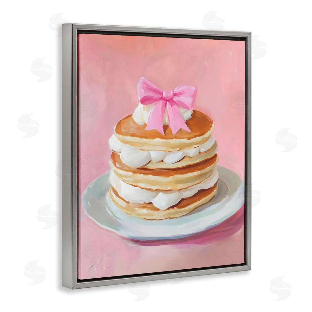 The Prints Vibe Coquette Pancakes with Whipped Cream Gray Floating Frame Canvas Wall Art Print