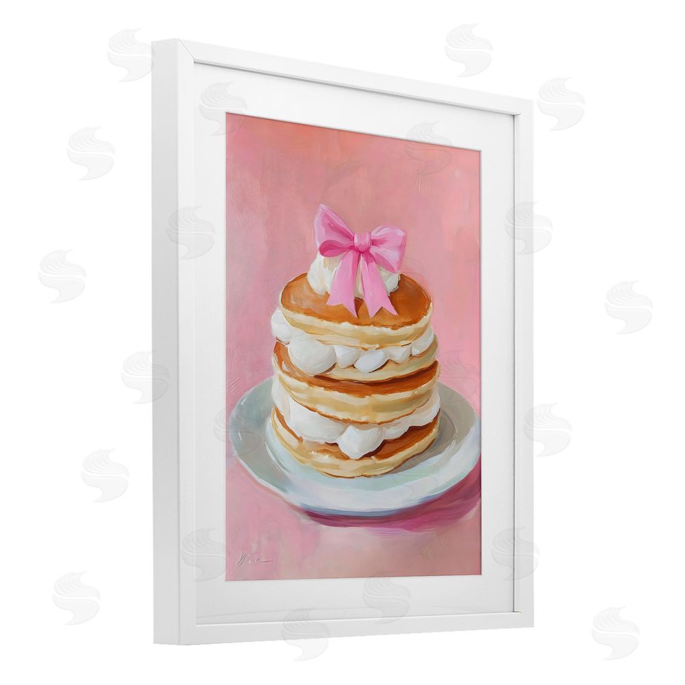 The Prints Vibe Coquette Pancakes with Whipped Cream White Framed Print Under Glass Wall Art