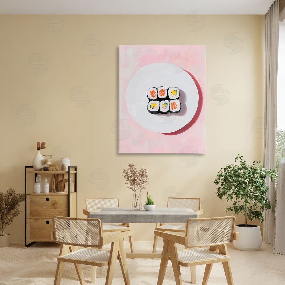 The Prints Vibe Sushi Rolls on Plate Stretched Canvas on Wall