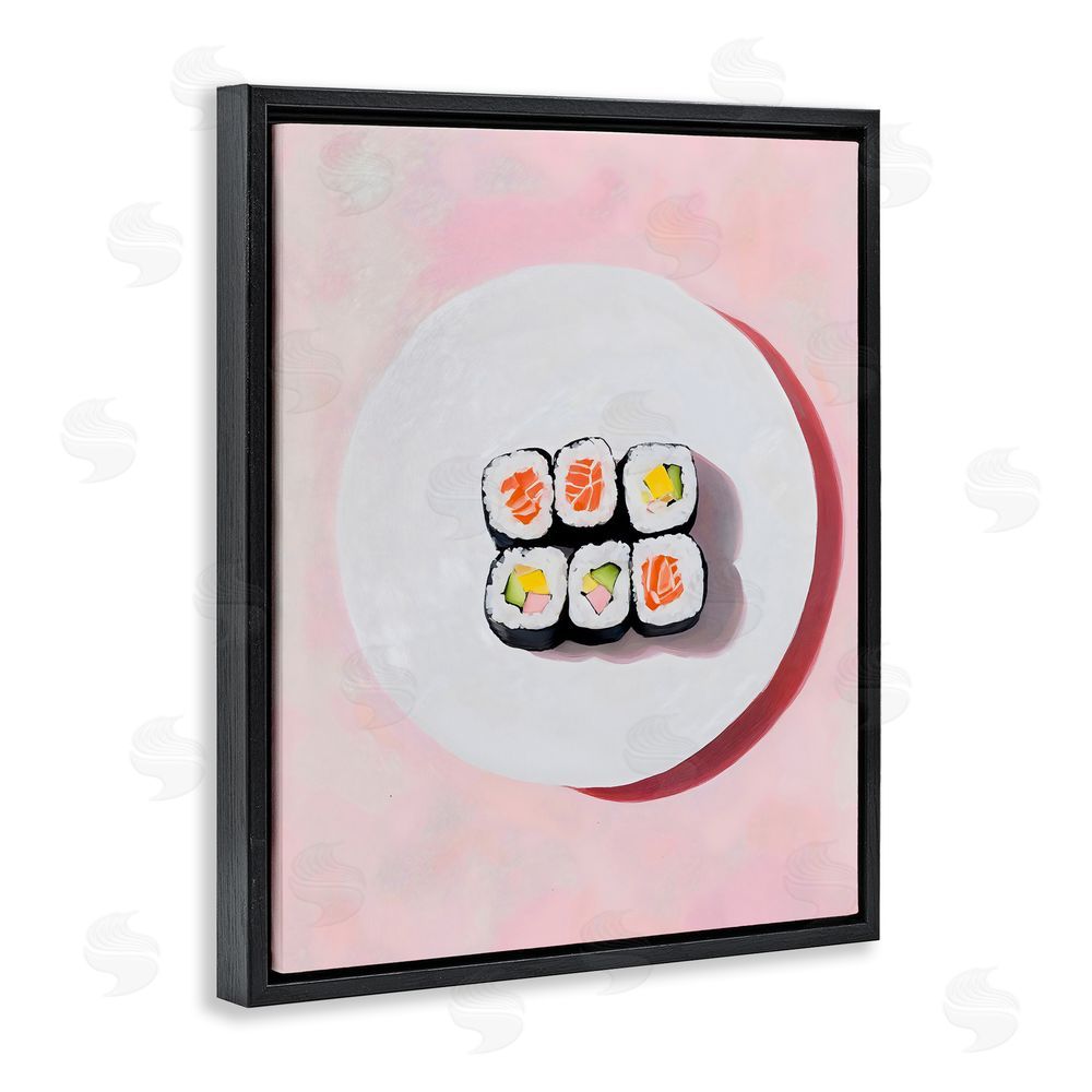 The Prints Vibe Sushi Rolls on Plate Black Floating Framed Canvas Wall Art Print