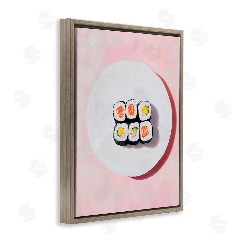 The Prints Vibe Sushi Rolls on Plate Brown Floating Framed Canvas Wall Art Print