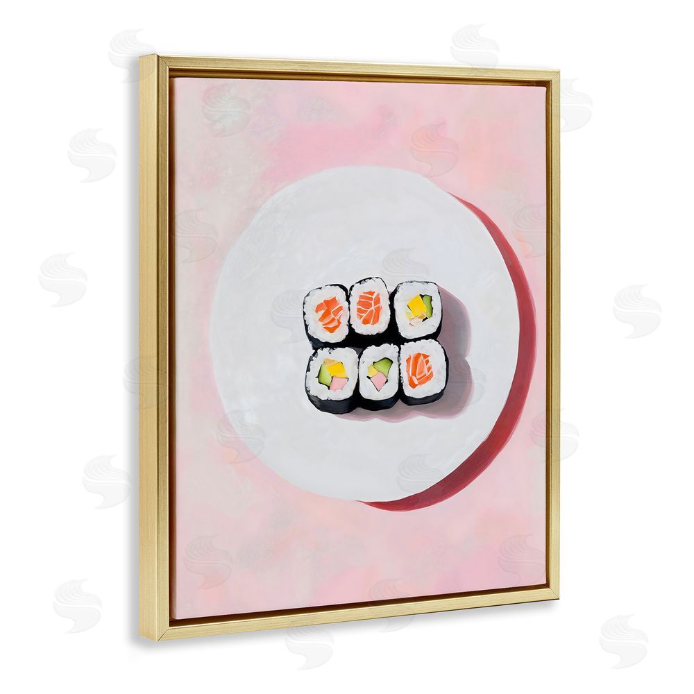 The Prints Vibe Sushi Rolls on Plate Gold Floating Framed Canvas Wall Art Print