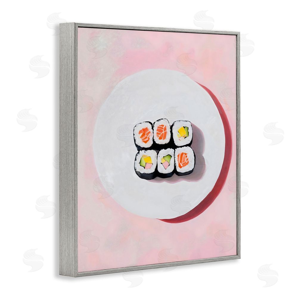 The Prints Vibe Sushi Rolls on Plate Gray Framed Giclee Wall Art Print