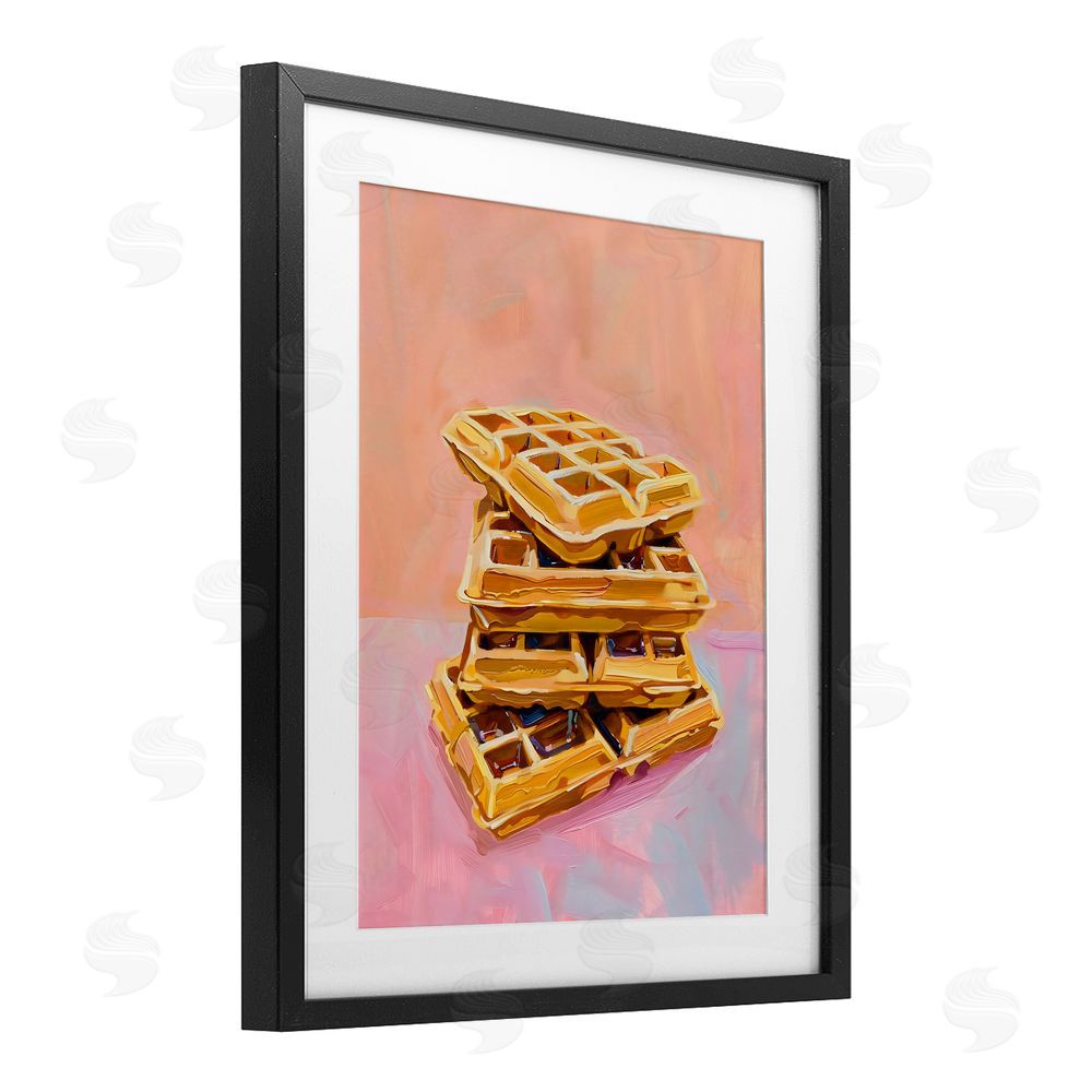 The Prints Vibe Stack of Fluffy Waffles Black Framed Print Under Glass with White Mat Wall Art