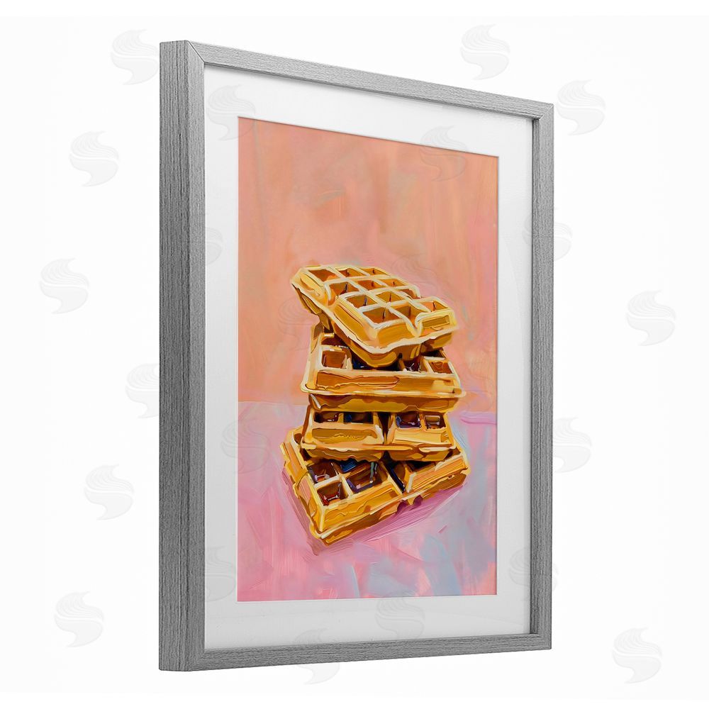 The Prints Vibe Stack of Fluffy Waffles Gray Framed Print Under Glass with White Mat Wall Art