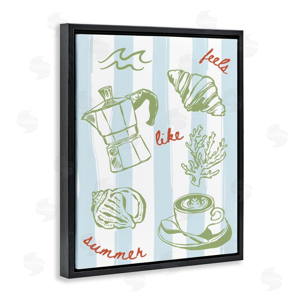The Prints Vibe Feels Like Summer on Stripes Black Floating Framed Canvas Wall Art