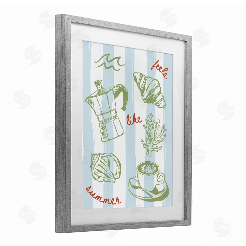 The Prints Vibe Feels Like Summer on Stripes Gray Framed Print Under Glass Wall Art