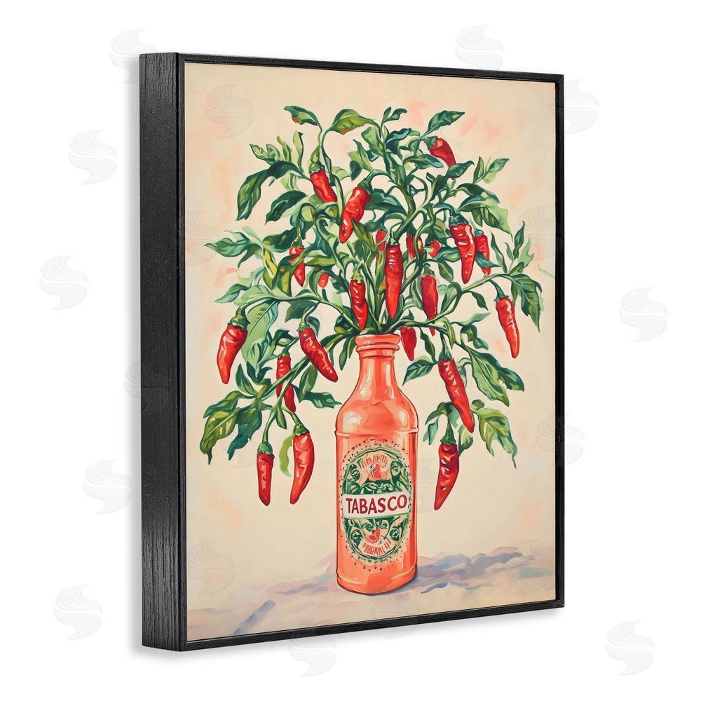 The Prints Vibe Chili Peppers in Hot Sauce Vase Black Framed Giclee Wall Art Print