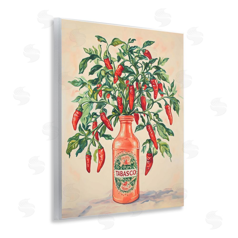 The Prints Vibe Chili Peppers in Hot Sauce Vase Wall Plaque with Fixed Lithograph Print