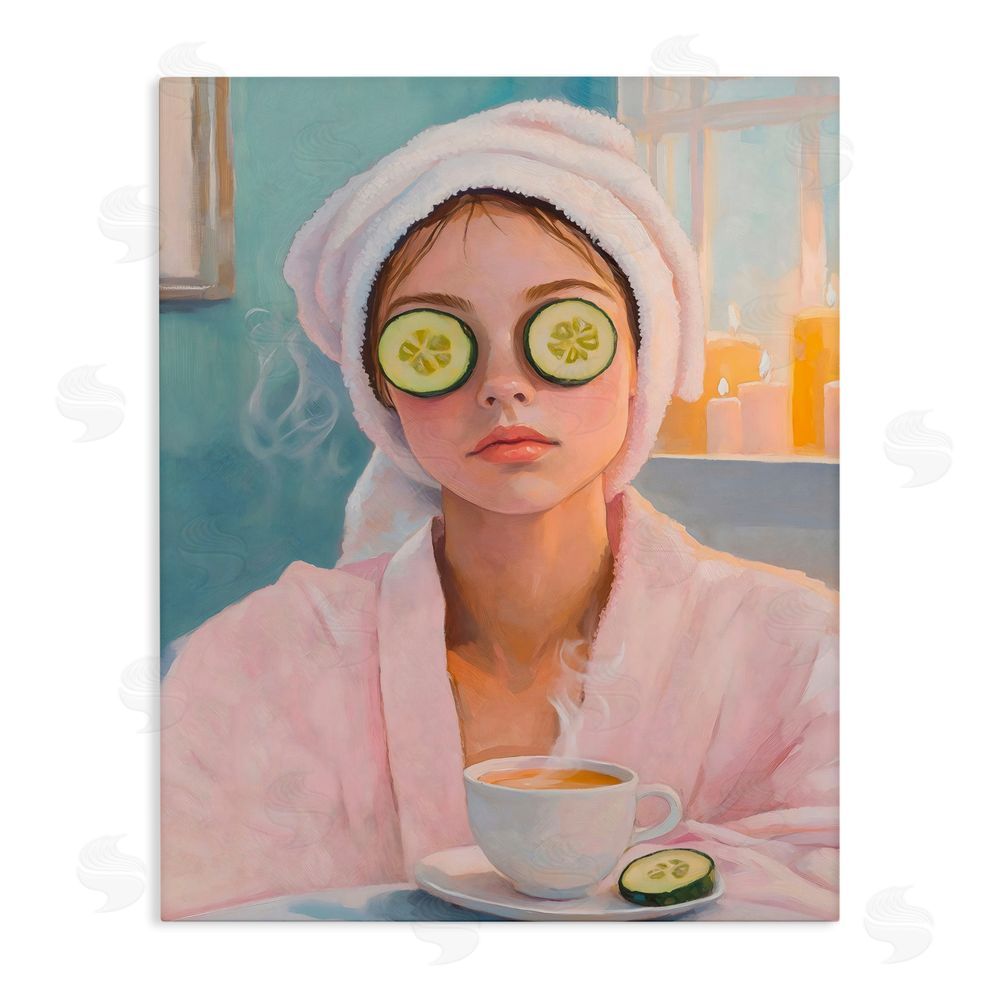 The Prints Vibe Spa Day Cucumber Self Care Stretched Canvas Wall Art Print