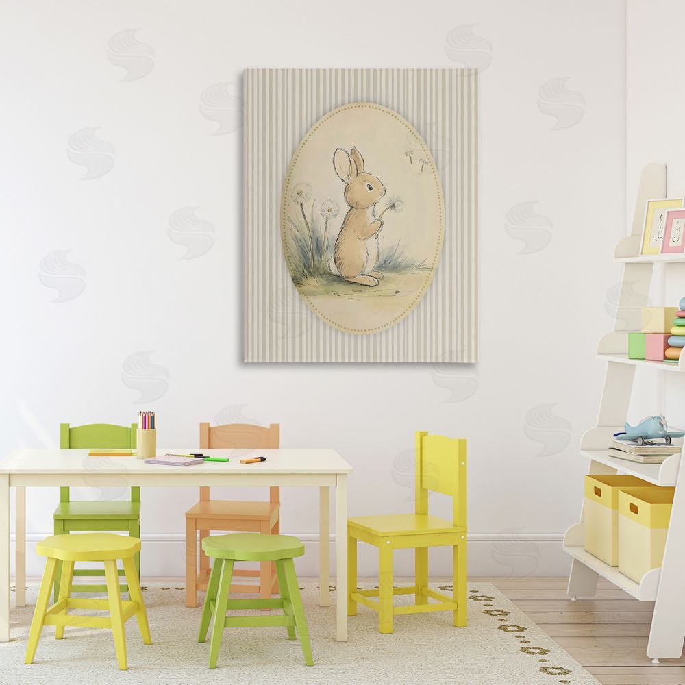 Arlington Prints Baby Bunny in Dandelions Stretched Canvas Wall Art Print in Room