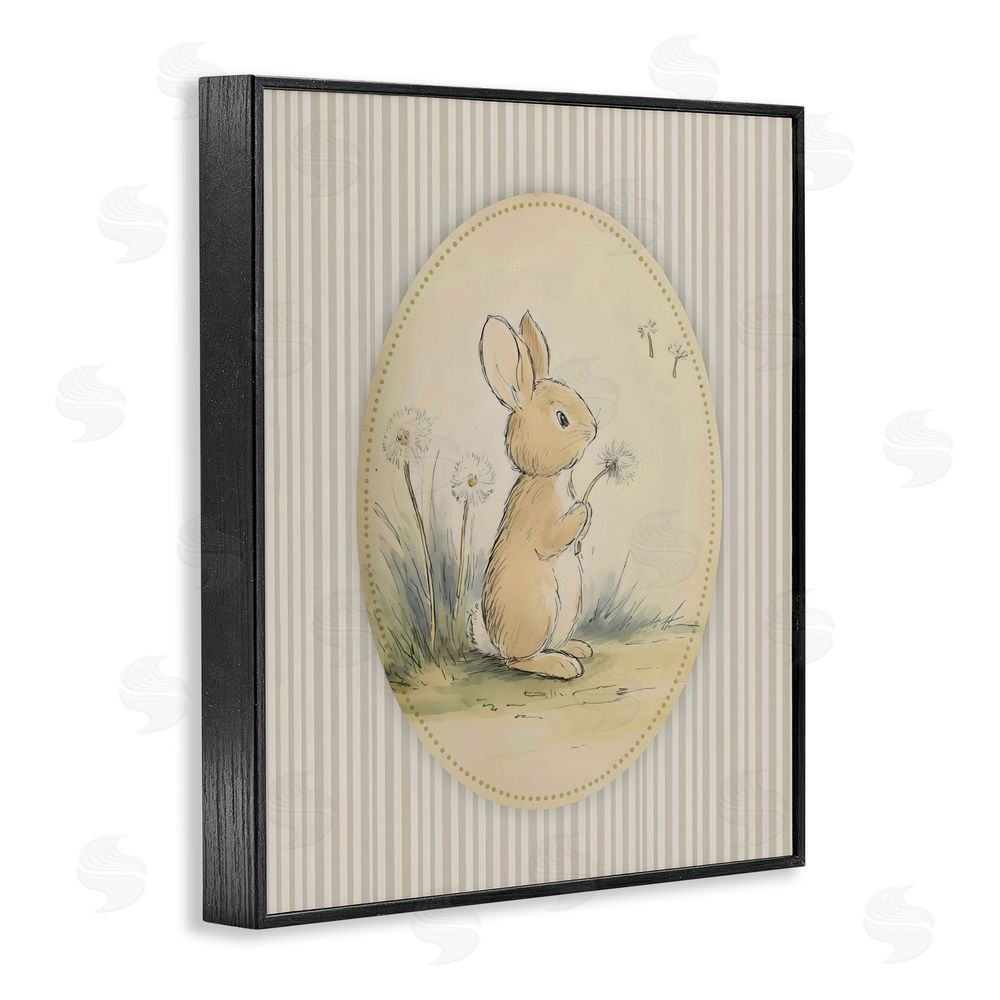 Arlington Prints Baby Bunny in Dandelions Black Framed Giclee Wall Art Print
