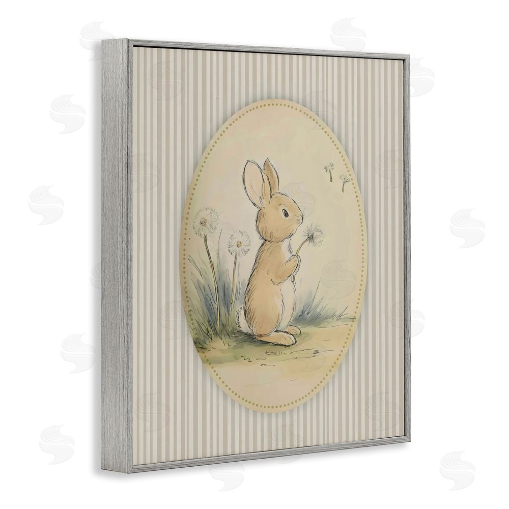 Arlington Prints Baby Bunny in Dandelions Gray Framed Giclee Wall Art Print