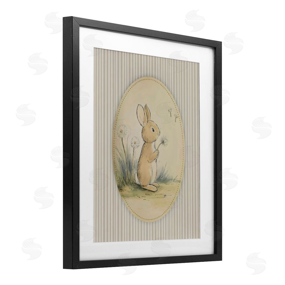 Arlington Prints Baby Bunny in Dandelions Black Framed Print Under Glass with Matting Wall Art