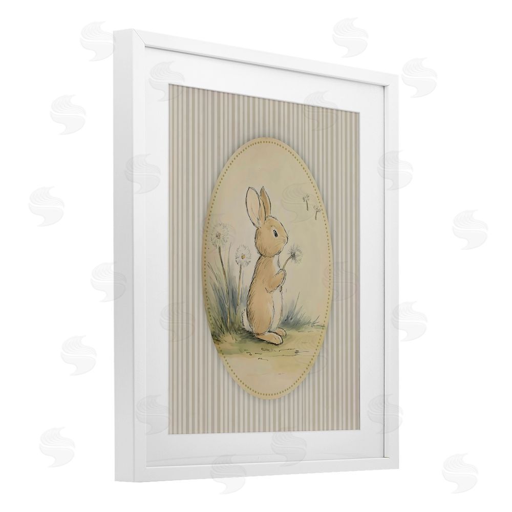 Arlington Prints Baby Bunny in Dandelions White Framed Print Under Glass with Matting Wall Art