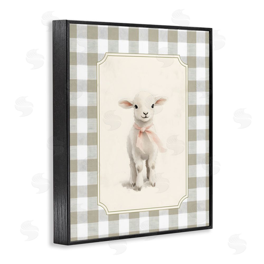 Arlington Prints Gingham Lamb with Pink Ribbon Black Framed Giclee Wall Art