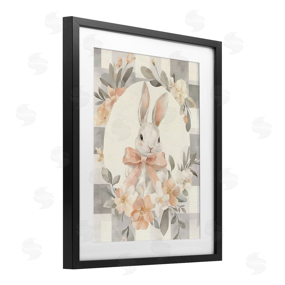 Creative Studio Adorable Bunny in Wreath Black Framed Print Under Glass with Matting Wall Art