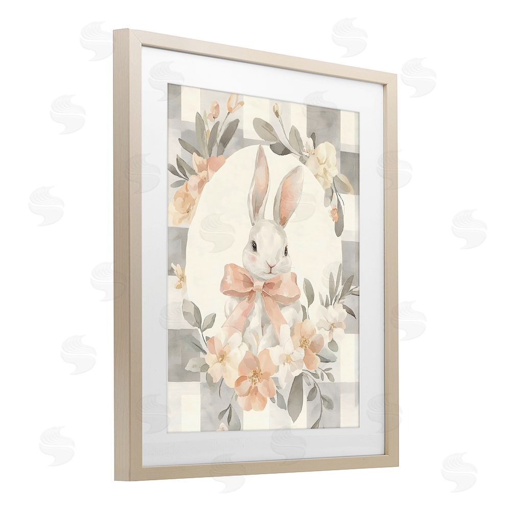 Creative Studio Adorable Bunny in Wreath Brown Framed Print Under Glass with Matting Wall Art
