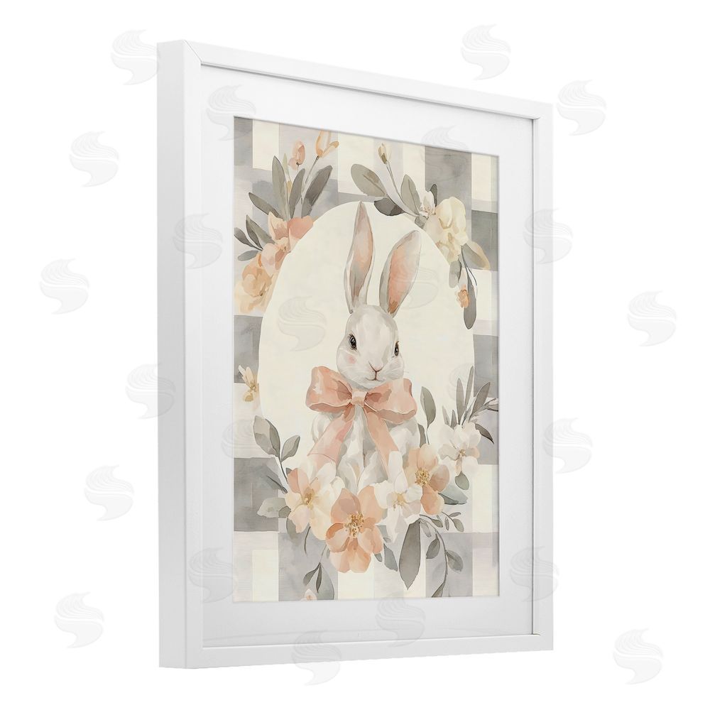 Creative Studio Adorable Bunny in Wreath White Framed Print Under Glass with Matting Wall Art